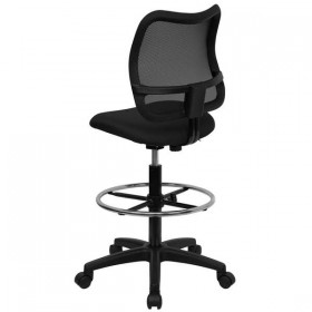 Mid-Back Mesh Drafting Stool with Black Fabric Seat [WL-A277-BK-D-GG]