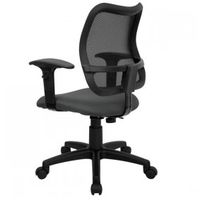 Mid-Back Mesh Task Chair with Gray Fabric Seat and Arms [WL-A277-GY-A-GG]