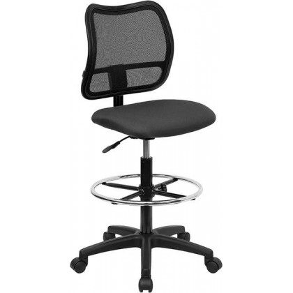 Mid-Back Mesh Drafting Stool with Gray Fabric Seat [WL-A277-GY-D-GG]