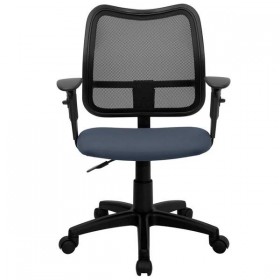 Mid-Back Mesh Task Chair with Navy Blue Fabric Seat and Arms [WL-A277-NVY-A-GG]