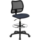 Mid-Back Mesh Drafting Stool with Navy Blue Fabric Seat [WL-A277-NVY-D-GG]