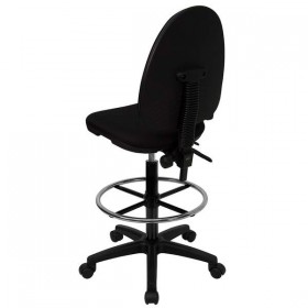 Mid-Back Black Fabric Multi-Functional Drafting Stool with Adjustable Lumbar Support [WL-A654MG-BK-D-GG]