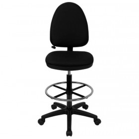 Mid-Back Black Fabric Multi-Functional Drafting Stool with Adjustable Lumbar Support [WL-A654MG-BK-D-GG]