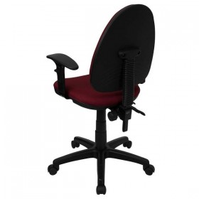 Mid-Back Burgundy Fabric Multi-Functional Task Chair with Arms and Adjustable Lumbar Support [WL-A654MG-BY-A-GG]