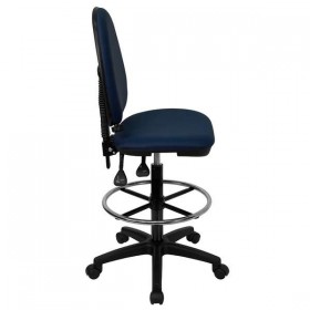 Mid-Back Navy Blue Fabric Multi-Functional Drafting Stool with Adjustable Lumbar Support [WL-A654MG-NVY-D-GG]
