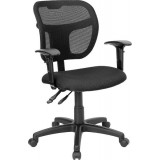Mid-Back Mesh Task Chair with Black Fabric Seat and Arms [WL-A7671SYG-BK-A-GG]
