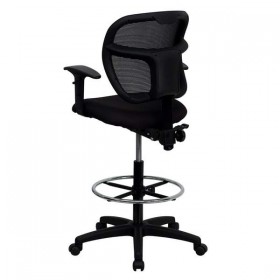 Mid-Back Mesh Drafting Stool with Black Fabric Seat and Arms [WL-A7671SYG-BK-AD-GG]