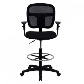 Mid-Back Mesh Drafting Stool with Black Fabric Seat and Arms [WL-A7671SYG-BK-AD-GG]