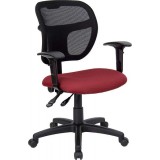 Mid-Back Mesh Task Chair with Burgundy Fabric Seat and Arms [WL-A7671SYG-BY-A-GG]