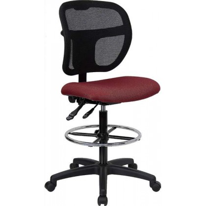 Mid-Back Mesh Drafting Stool with Burgundy Fabric Seat [WL-A7671SYG-BY-D-GG]