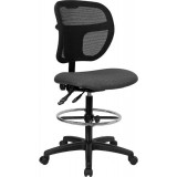 Mid-Back Mesh Drafting Stool with Gray Fabric Seat [WL-A7671SYG-GY-D-GG]