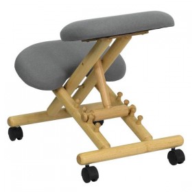 Mobile Wooden Ergonomic Kneeling Chair in Gray Fabric [WL-SB-101-GG]