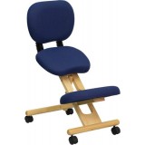 Mobile Wooden Ergonomic Kneeling Posture Chair in Navy Blue Fabric with Reclining Back [WL-SB-310-GG]