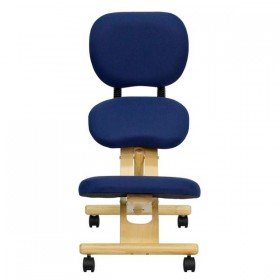 Mobile Wooden Ergonomic Kneeling Posture Chair in Navy Blue Fabric with Reclining Back [WL-SB-310-GG]