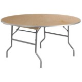 60'' Round HEAVY DUTY Birchwood Folding Banquet Table with METAL Edges [XA-60-BIRCH-M-GG]