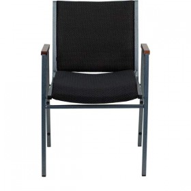 HERCULES Series Heavy Duty, 3'' Thickly Padded, Black Patterned Upholstered Stack Chair with Arms [XU-60154-BK-GG]