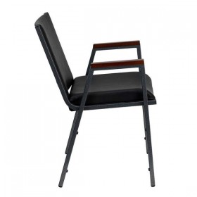 HERCULES Series Heavy Duty, 3'' Thickly Padded, Black Vinyl Upholstered Stack Chair with Arms [XU-60154-BK-VYL-GG]