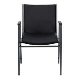 HERCULES Series Heavy Duty, 3'' Thickly Padded, Black Vinyl Upholstered Stack Chair with Arms [XU-60154-BK-VYL-GG]