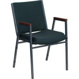 HERCULES Series Heavy Duty, 3'' Thickly Padded, Green Patterned Upholstered Stack Chair with Arms [XU-60154-GN-GG]