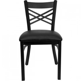 HERCULES Series Black ''X'' Back Metal Restaurant Chair - Black Vinyl Seat [XU-6FOBXBK-BLKV-GG]