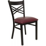 HERCULES Series Black ''X'' Back Metal Restaurant Chair - Burgundy Vinyl Seat [XU-6FOBXBK-BURV-GG]