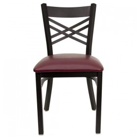 HERCULES Series Black ''X'' Back Metal Restaurant Chair - Burgundy Vinyl Seat [XU-6FOBXBK-BURV-GG]