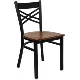 HERCULES Series Black ''X'' Back Metal Restaurant Chair - Cherry Wood Seat [XU-6FOBXBK-CHYW-GG]