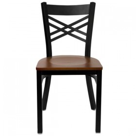 HERCULES Series Black ''X'' Back Metal Restaurant Chair - Cherry Wood Seat [XU-6FOBXBK-CHYW-GG]