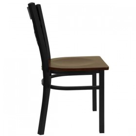 HERCULES Series Black ''X'' Back Metal Restaurant Chair - Mahogany Wood Seat [XU-6FOBXBK-MAHW-GG]