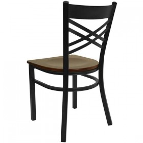 HERCULES Series Black ''X'' Back Metal Restaurant Chair - Mahogany Wood Seat [XU-6FOBXBK-MAHW-GG]