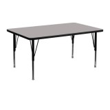 24''W x 48''L Rectangular Activity Table with 1.25'' Thick High Pressure Grey Laminate Top and Height Adjustable Pre-School Legs [XU-A2448-REC-GY-H-P-GG]