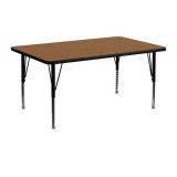 24''W x 48''L Rectangular Activity Table with Oak Thermal Fused Laminate Top and Height Adjustable Pre-School Legs [XU-A2448-REC-OAK-T-P-GG]