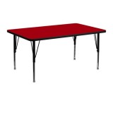 24''W x 48''L Rectangular Activity Table with Red Thermal Fused Laminate Top and Height Adjustable Pre-School Legs [XU-A2448-REC-RED-T-P-GG]
