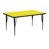 24''W x 48''L Rectangular Activity Table with 1.25'' Thick High Pressure Yellow Laminate Top and Height Adjustable Pre-School Legs [XU-A2448-REC-YEL-H-P-GG]