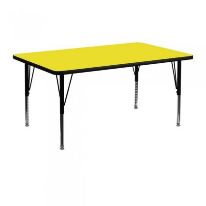 24''W x 48''L Rectangular Activity Table with 1.25'' Thick High Pressure Yellow Laminate Top and Height Adjustable Pre-School Legs [XU-A2448-REC-YEL-H-P-GG]