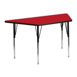 24''W x 48''L Trapezoid Activity Table with 1.25'' Thick High Pressure Red Laminate Top and Standard Height Adjustable Legs [XU-A2448-TRAP-RED-H-A-GG]