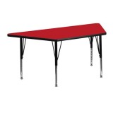 24''W x 48''L Trapezoid Activity Table with 1.25'' Thick High Pressure Red Laminate Top and Height Adjustable Pre-School Legs [XU-A2448-TRAP-RED-H-P-GG]