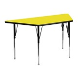 24''W x 48''L Trapezoid Activity Table with 1.25'' Thick High Pressure Yellow Laminate Top and Standard Height Adjustable Legs [XU-A2448-TRAP-YEL-H-A-GG]