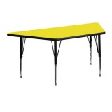 24''W x 48''L Trapezoid Activity Table with 1.25'' Thick High Pressure Yellow Laminate Top and Height Adjustable Pre-School Legs [XU-A2448-TRAP-YEL-H-P-GG]