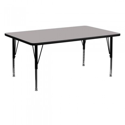 24''W x 60''L Rectangular Activity Table with 1.25'' Thick High Pressure Grey Laminate Top and Height Adjustable Pre-School Legs [XU-A2460-REC-GY-H-P-GG]