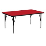 24''W x 60''L Rectangular Activity Table with 1.25'' Thick High Pressure Red Laminate Top and Height Adjustable Pre-School Legs [XU-A2460-REC-RED-H-P-GG]