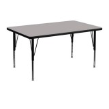 30''W x 48''L Rectangular Activity Table with 1.25'' Thick High Pressure Grey Laminate Top and Height Adjustable Pre-School Legs [XU-A3048-REC-GY-H-P-GG]