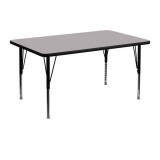 30''W x 48''L Rectangular Activity Table with Grey Thermal Fused Laminate Top and Height Adjustable Pre-School Legs [XU-A3048-REC-GY-T-P-GG]