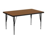 30''W x 48''L Rectangular Activity Table with 1.25'' Thick High Pressure Oak Laminate Top and Height Adjustable Pre-School Legs [XU-A3048-REC-OAK-H-P-GG]