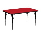 30''W x 48''L Rectangular Activity Table with 1.25'' Thick High Pressure Red Laminate Top and Height Adjustable Pre-School Legs [XU-A3048-REC-RED-H-P-GG]