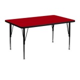 30''W x 48''L Rectangular Activity Table with Red Thermal Fused Laminate Top and Height Adjustable Pre-School Legs [XU-A3048-REC-RED-T-P-GG]