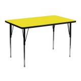 30''W x 48''L Rectangular Activity Table with 1.25'' Thick High Pressure Yellow Laminate Top and Standard Height Adjustable Legs [XU-A3048-REC-YEL-H-A-GG]