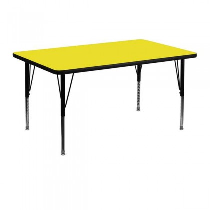 30''W x 48''L Rectangular Activity Table with 1.25'' Thick High Pressure Yellow Laminate Top and Height Adjustable Pre-School Legs [XU-A3048-REC-YEL-H-P-GG]