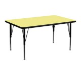 30''W x 48''L Rectangular Activity Table with Yellow Thermal Fused Laminate Top and Height Adjustable Pre-School Legs [XU-A3048-REC-YEL-T-P-GG]