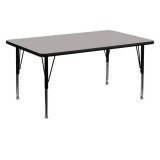 30''W x 60''L Rectangular Activity Table with 1.25'' Thick High Pressure Grey Laminate Top and Height Adjustable Pre-School Legs [XU-A3060-REC-GY-H-P-GG]